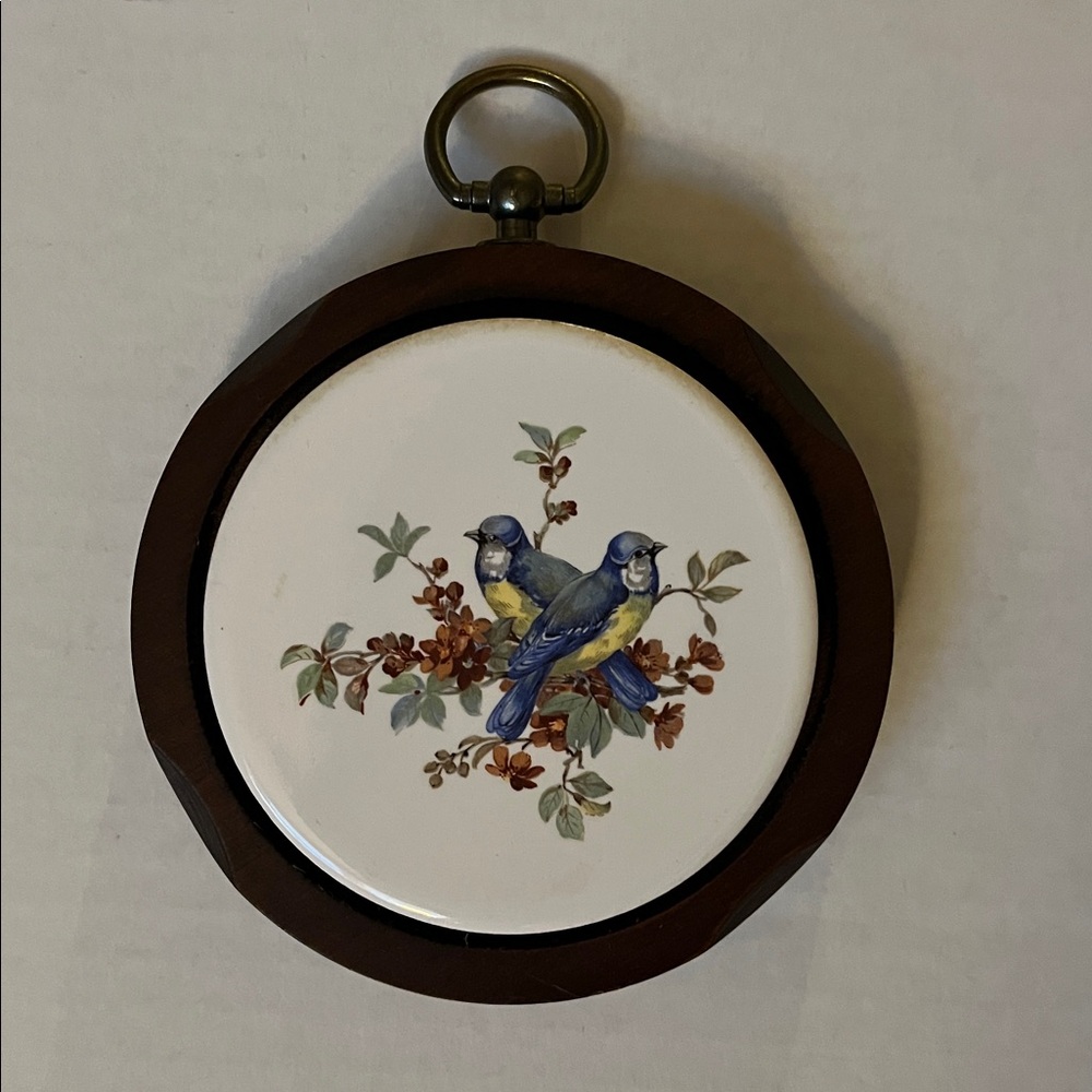 Ceramic Tile Wall Hanging with Blue and Yellow Songbirds